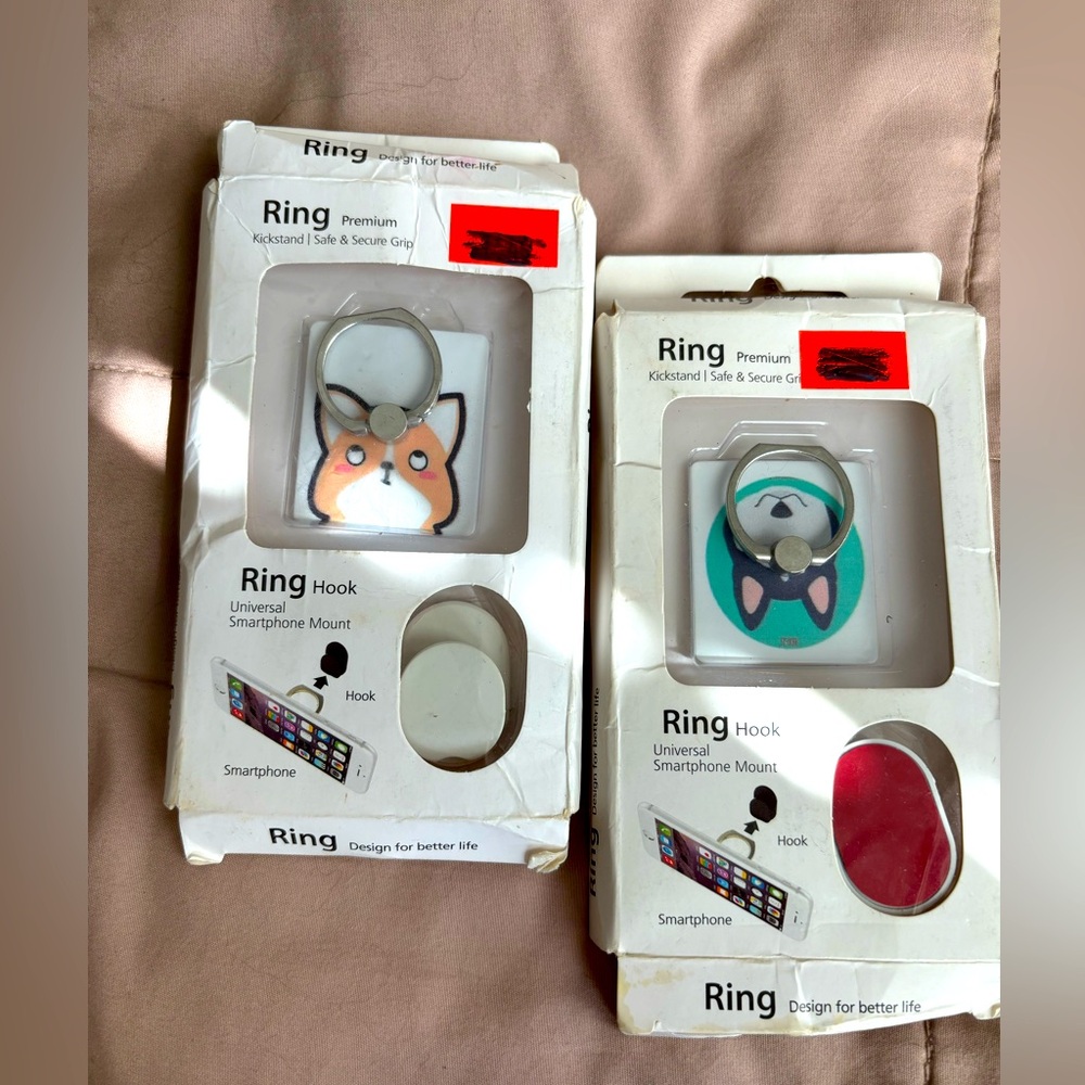 Ring Phone Ring Hooks with Fox and Cat Designs - Orange, Teal, White